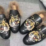 Gucci Unisex Princetown Slipper with Tiger in Lamb Wool-Black - Image 3