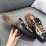 Gucci Unisex Princetown Slipper with Tiger in Lamb Wool-Black - Image 6