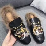 Gucci Unisex Princetown Slipper with Tiger in Lamb Wool-Black - Image 5