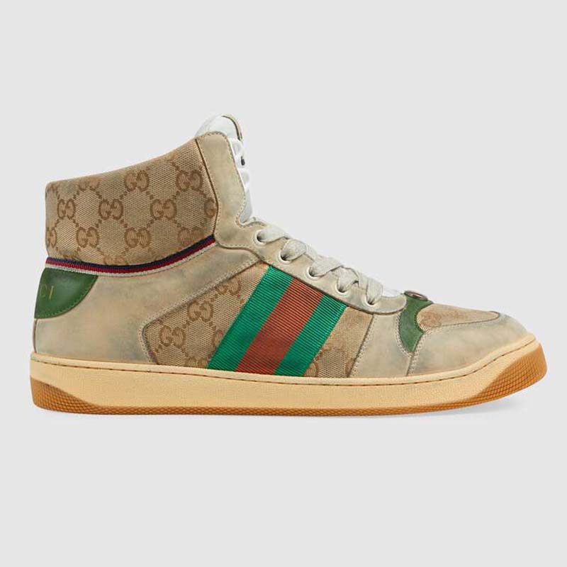 Gucci Unisex Screener GG High-Top Sneaker in Beige Original GG Canvas ...