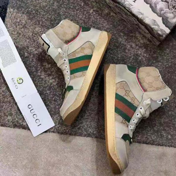 Gucci Unisex Screener GG High-Top Sneaker in Beige Original GG Canvas and Leather (5)