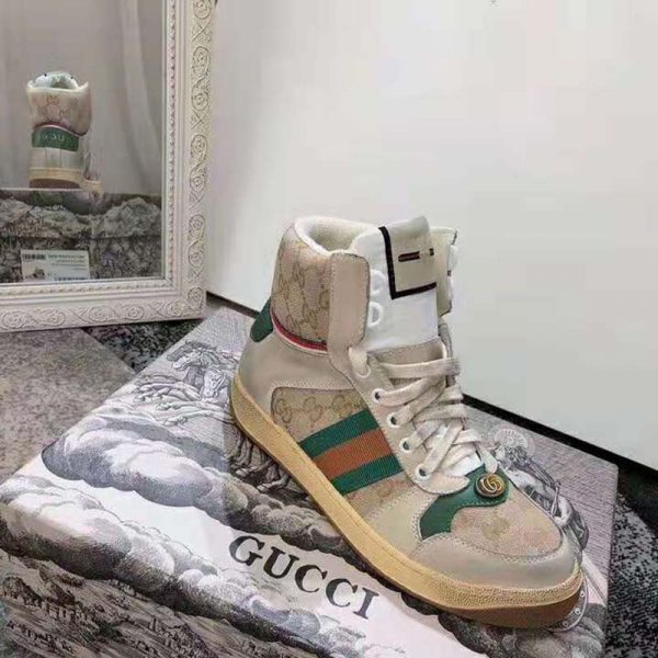 Gucci Unisex Screener GG High-Top Sneaker in Beige Original GG Canvas and Leather (6)