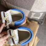 Gucci Unisex Screener GG High-Top Sneaker in Blue Perforated and Off-White Leather - immagine 12