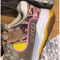 Gucci Unisex Ultrapace Sneaker with Embroidered Gucci and Interlocking G in Metallic Leather-Pink (1)
