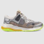 Gucci Unisex Ultrapace Sneaker mit gesticktem Gucci und ineinandergreifendem G aus Metallic-Leder-Silber