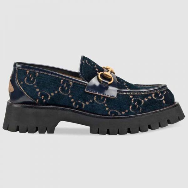 Gucci Women GG Velvet Lug Sole Loafer in GG Velvet 2.5 cm Heel-Navy (1)