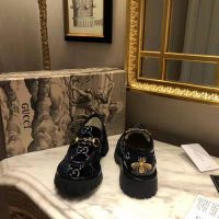 Gucci Women GG Velvet Lug Sole Loafer in GG Velvet 2.5 cm Heel-Navy (1)