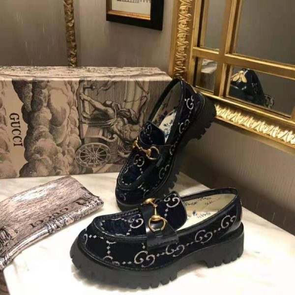 Gucci Women GG Velvet Lug Sole Loafer in GG Velvet 2.5 cm Heel-Navy (4)