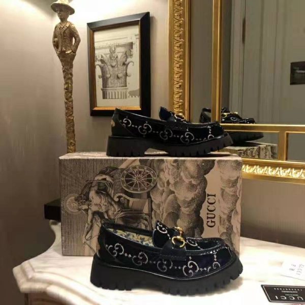 Gucci Women GG Velvet Lug Sole Loafer in GG Velvet 2.5 cm Heel-Navy (8)