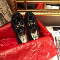 Gucci Women GG Velvet Lug Sole Loafer in GG Velvet 2.5 cm Heel-Navy (1)