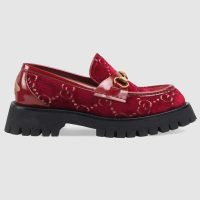 Gucci Women GG Velvet Lug Sole Loafer in GG Velvet 2.5 cm Heel-Red (1)