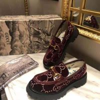 Gucci Women GG Velvet Lug Sole Loafer in GG Velvet 2.5 cm Heel-Red (1)