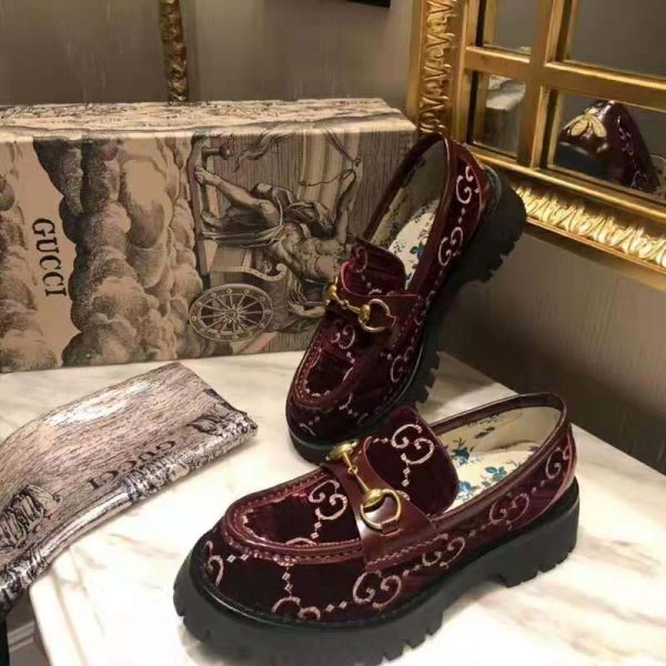 Gucci Women GG Velvet Lug Sole Loafer in GG Velvet 2.5 cm Heel-Red (4)