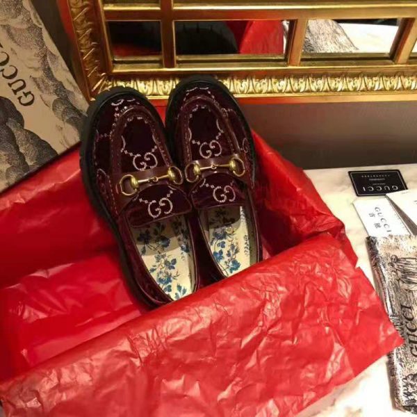 Gucci Women GG Velvet Lug Sole Loafer in GG Velvet 2.5 cm Heel-Red (9)