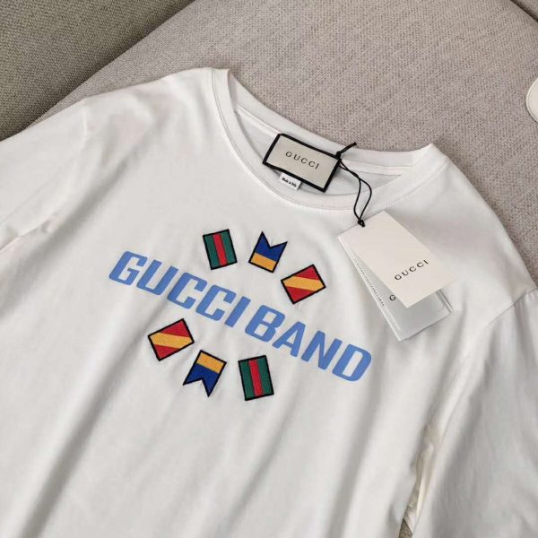 Gucci Women Gucci Band Oversize Print T-Shirt in White Cotton Jersey (2)