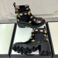Gucci Women Gucci Embroidered Leather Ankle Boot with Belt in Black leather 6 cm Heel (1)