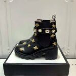 Gucci Women Gucci Embroidered Leather Ankle Boot with Belt in Black leather 6 cm Heel - Image 5