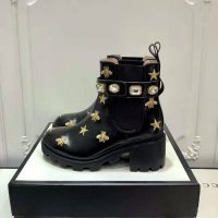 Gucci Women Gucci Embroidered Leather Ankle Boot with Belt in Black leather 6 cm Heel (1)