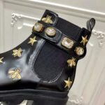 Gucci Women Gucci Embroidered Leather Ankle Boot with Belt in Black leather 6 cm Heel - Image 9
