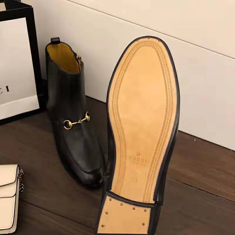 Gucci Women Gucci Jordaan Leather Ankle Boot in Black Leather 1.3 cm Heel