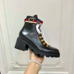 Gucci Women Gucci Leather Ankle Boot with Sylvie Web in Black Leather 2.5 cm Heel - Imagen 8