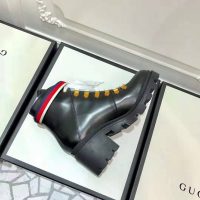 Gucci Women Gucci Leather Ankle Boot with Sylvie Web in Black Leather 2.5 cm Heel (1)