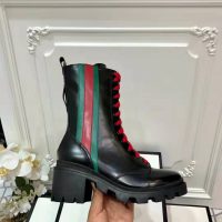 Gucci Women Gucci Leather Ankle Boot with Web in Black Shiny Leather 4.8 cm Heel (1)