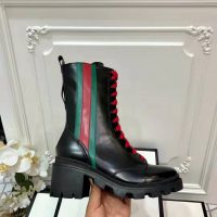 Gucci Women Gucci Leather Ankle Boot with Web in Black Shiny Leather 4.8 cm Heel (1)