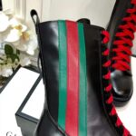 Gucci Women Gucci Leather Ankle Boot with Web in Black Shiny Leather 4.8 cm Heel - Image 9