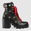 Gucci Women Gucci Leather Embroidered Ankle Boot in Black Leather 8.9 cm-Red