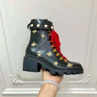 Gucci Women Gucci Leather Embroidered Ankle Boot in Black Leather 8.9 cm-Red (1)