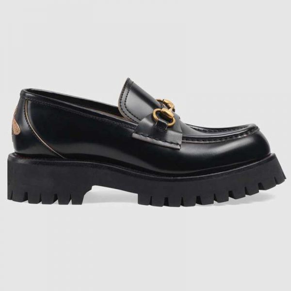Gucci Women Gucci Leather Lug Sole Loafer in Black Shiny Leather 2.5 cm Heel (1)