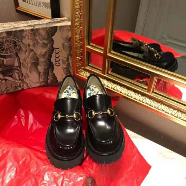 Gucci Women Gucci Leather Lug Sole Loafer in Black Shiny Leather 2.5 cm Heel (2)