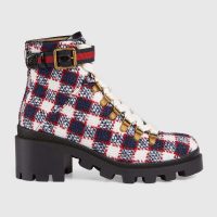 Gucci Women Gucci Zumi GG Check Tweed Ankle Boot in Blue White and Red (1)