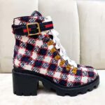 Gucci Women Gucci Zumi GG Check Tweed Ankle Boot in Blue White and Red - Image 2