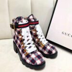 Gucci Women Gucci Zumi GG Check Tweed Ankle Boot in Blue White and Red - Image 5