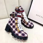 Gucci Women Gucci Zumi GG Check Tweed Ankle Boot in Blue White and Red - Image 3