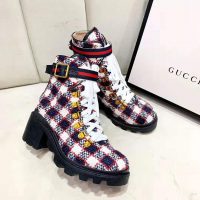 Gucci Women Gucci Zumi GG Check Tweed Ankle Boot in Blue White and Red (1)