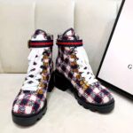 Gucci Women Gucci Zumi GG Check Tweed Ankle Boot in Blue White and Red - Image 4