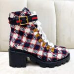 Gucci Women Gucci Zumi GG Check Tweed Ankle Boot in Blue White and Red - Image 6