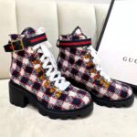 Gucci Women Gucci Zumi GG Check Tweed Ankle Boot in Blue White and Red - Image 7