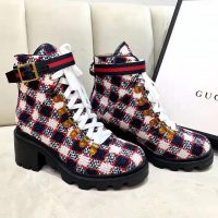 Gucci Women Gucci Zumi GG Check Tweed Ankle Boot in Blue White and Red (1)