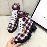 Gucci Women Gucci Zumi GG Check Tweed Ankle Boot in Blue White and Red (1)