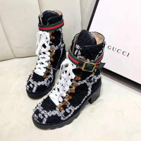 Gucci Women Gucci Zumi GG Tweed Ankle Boot in Black and White GG Tweed 10 cm Heel (1)