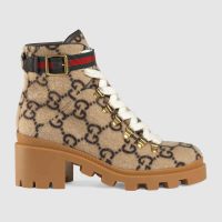 Gucci Women Gucci Zumi GG Wool Ankle Boot in Beige and Ebony GG Wool