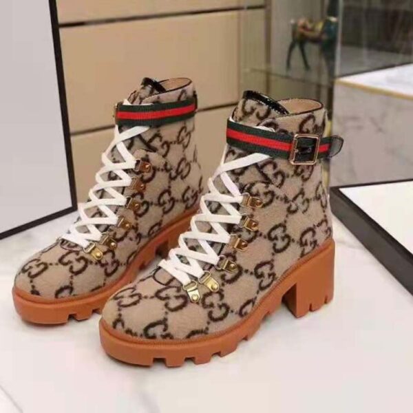 Gucci Women Gucci Zumi GG Wool Ankle Boot in Beige and Ebony GG Wool (4)