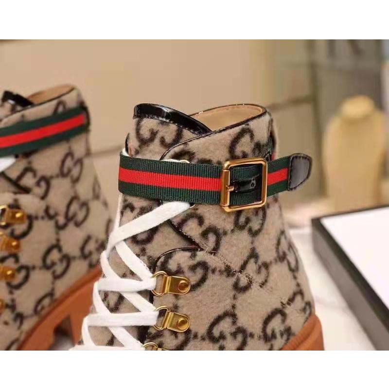 Gucci Women Gucci Zumi GG Wool Ankle Boot in Beige and Ebony GG Wool