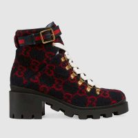 Gucci Women Gucci Zumi GG Wool Ankle Boot in Blue and Red GG Wool (1)