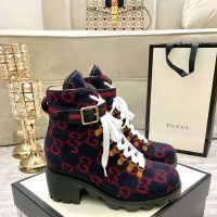 Gucci Women Gucci Zumi GG Wool Ankle Boot in Blue and Red GG Wool (1)