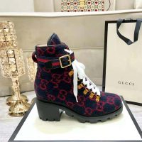 Gucci Women Gucci Zumi GG Wool Ankle Boot in Blue and Red GG Wool (1)